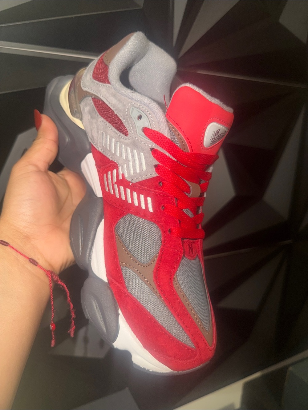 New Balance Red, Gray and Brown Suede Mesh Sneakers